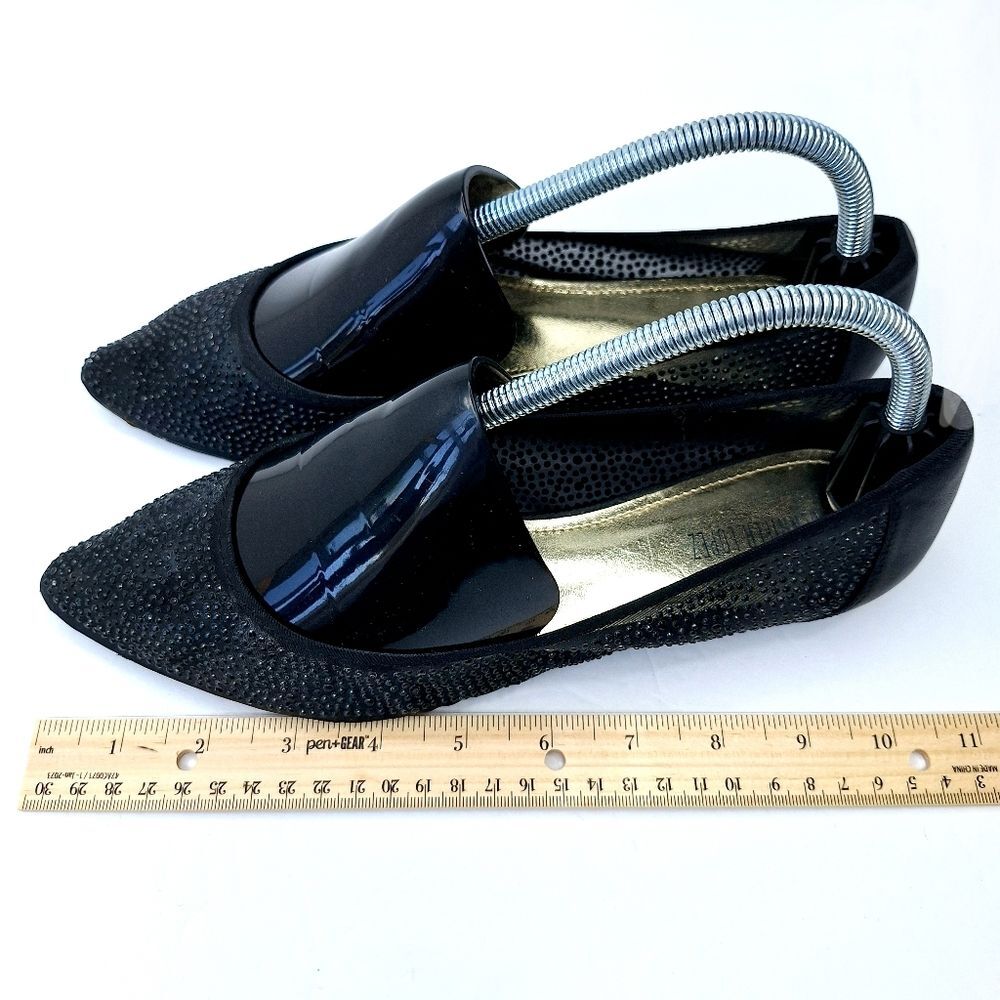 Jennifer Lopez Black Crystal Semi Sheer Pointy Toe Shoes Dress Flats Sz 9 - Picture 9 of 10